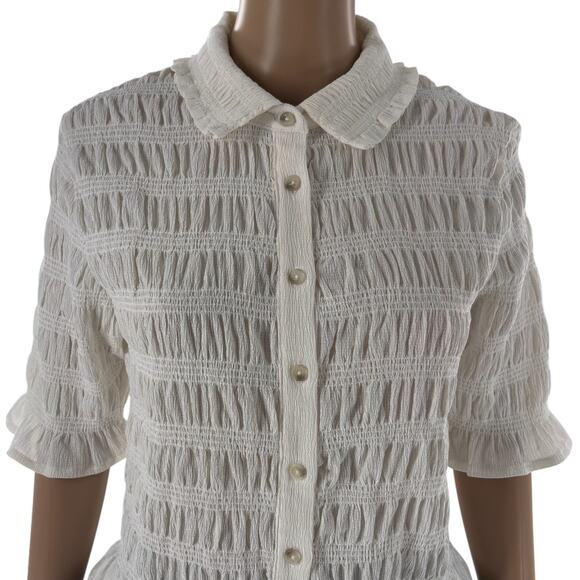 Anthropologie Maeve White Smocked Button Front Top - Picture 6 of 11
